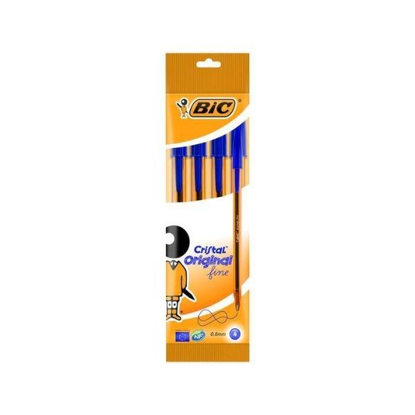 BIC BOLIGRAFO  4 UNID. CRISTAL FINE BOLSA  AZUL