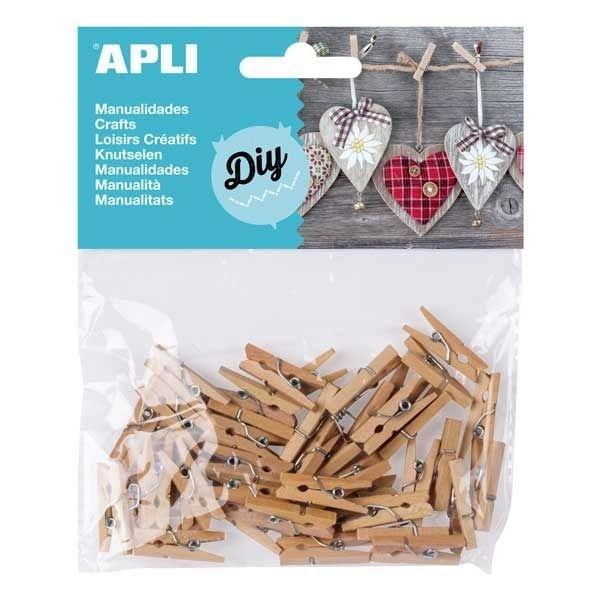 APLI PINZAS DE MADERA MINI 25X3 MM COLOR NATURAL PACK 45