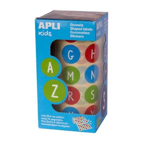 APLI GOMETS REMOVIBLES CÍRCULO   20MM LETRAS MAYÚSCULAS ROLLO 900 MULTICOLOR