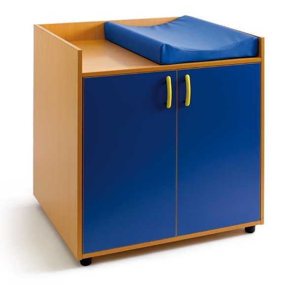 TAGAR MUEBLE CAMBIADOR MELAMINA 2 PUERTAS Y 2 HUECOS + CAMBIADOR 96X96X73CM DESMONTADO HAYA PUERTAS AZULES