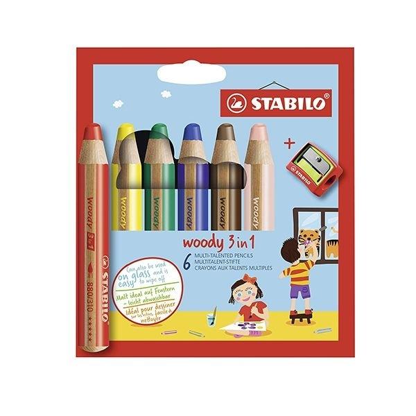 STABILO LAPIZ WOODY C/ 6 COLORES  3 EN 1 Y SACAPUNTAS