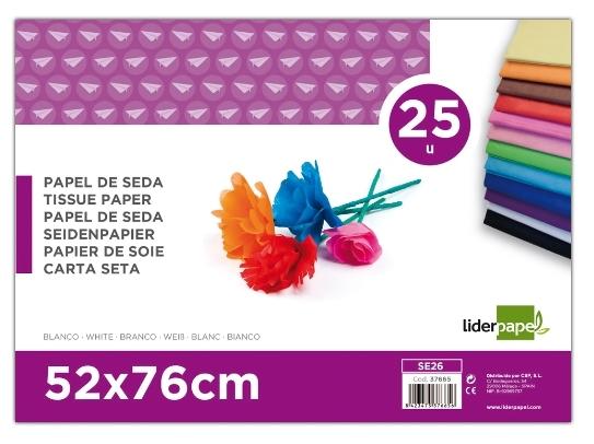 LIDERPAPEL PAPEL SEDA BLANCO 52X76 18GR P/25 HOJAS