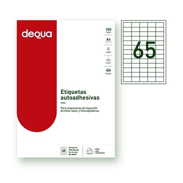 DEQUA ETIQ. ADH. 38X21,2 C/100H. 6500 BLANCAS INK-JET/LASER/FOTOC.