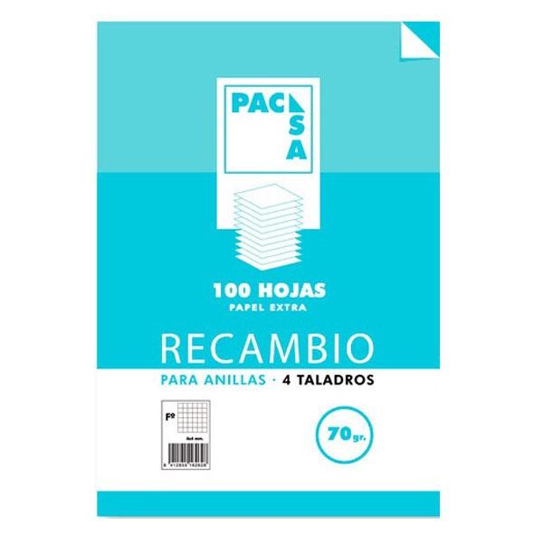 PACSA RECAMBIO FOLIO 70 GR. 100H. CUAD. 4 T.