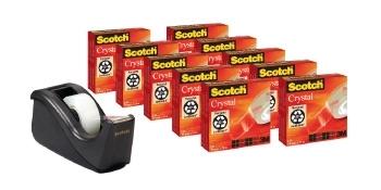 3M CINTA  ADH. SCOTCH CRYSTAL (2 GRATIS) 19MMX33M DISPENSADOR ""C60"" DE REGALO P/10