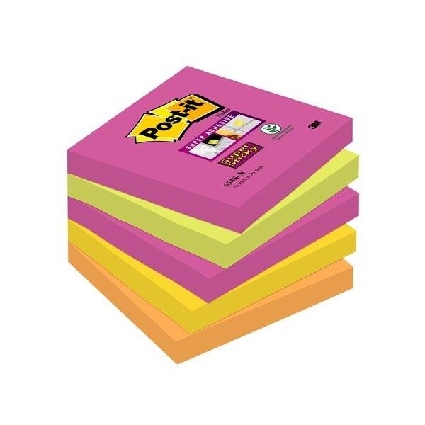 3M BLOCS NOTAS POST-IT SUPER STICKY NEON CAPE TOWN 76X76MM P/5