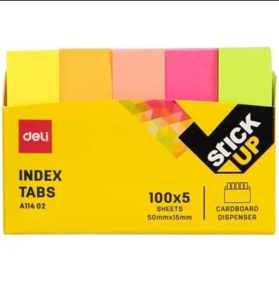 DELI INDICES ADH. 5X100H 50X12MM COLORES SURTIDOS BRILLANTES