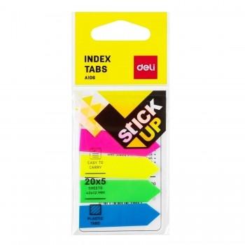 DELI INDICES ADH. DE PLASTICO 5X20H 43X12MM COLORES SURTIDOS BRILLANTES