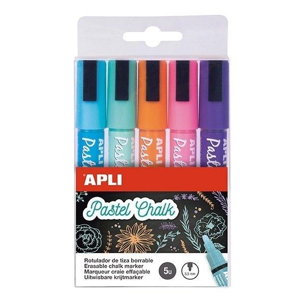 APLI MARCADORES TIZA LÍQUIDA COLOR PASTEL B/5 PUNTA CÓNICA 5,5MM