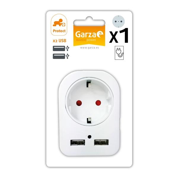 ADAPTADOR GARZA 1 TOMA + 2 USB