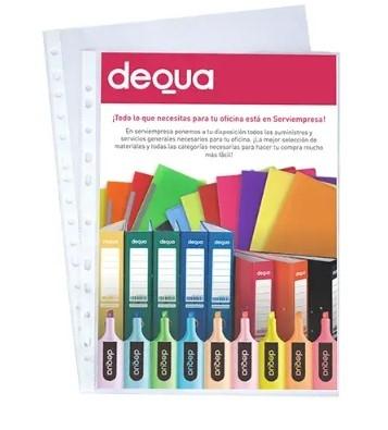 DEQUA FUNDA DIN C/100 PP CRISTAL 11 TALADROS 80 MICRAS