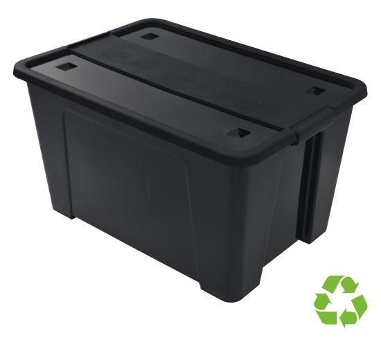 A.2000 CAJA ALMACENAJE 52L 400X570X320MM C/TAPA Y RUEDAS ECO APILABLE NEGRO